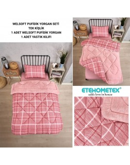 ETE HOMETEX TEK KİŞİLİK LÜX WELSOFT YORGAN SETİ SAFİR PUDRA 155X215CM 8696474231934